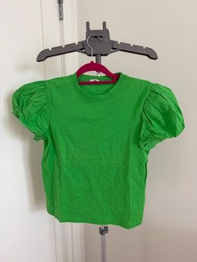Zara Girls Bright Green Puff-Sleeve Tee